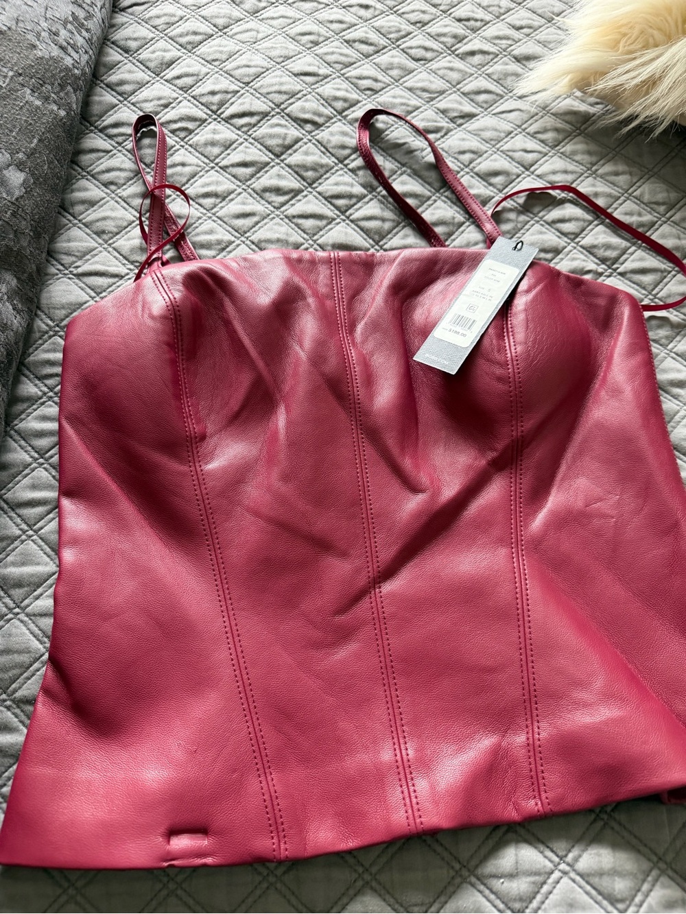 BCBG Faux Leather Corset Camisole in Raspberry
